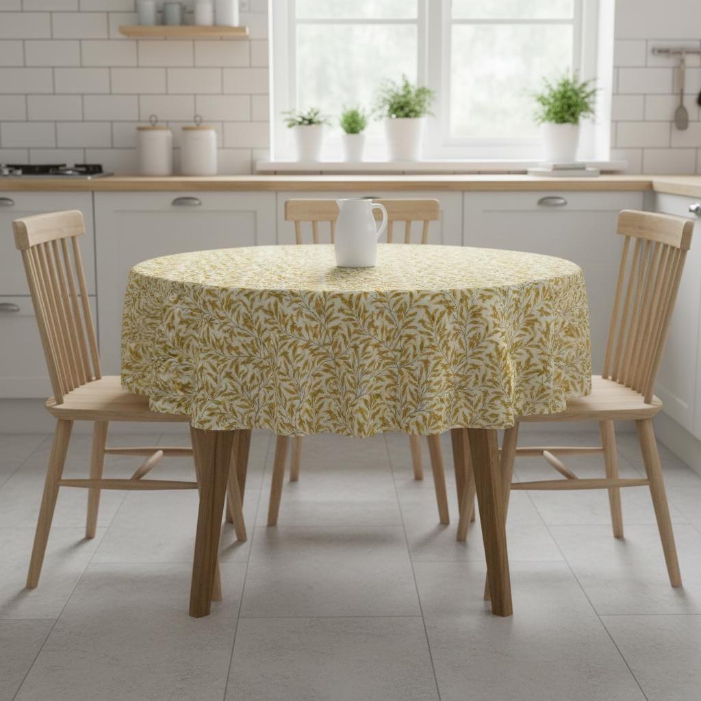 William Morris Willow Bough Tablecloth Ochre Yellow , Rectangle Tablecloth , William Morris Tablecloth , Round Tablecloth , Oval Tablecloth