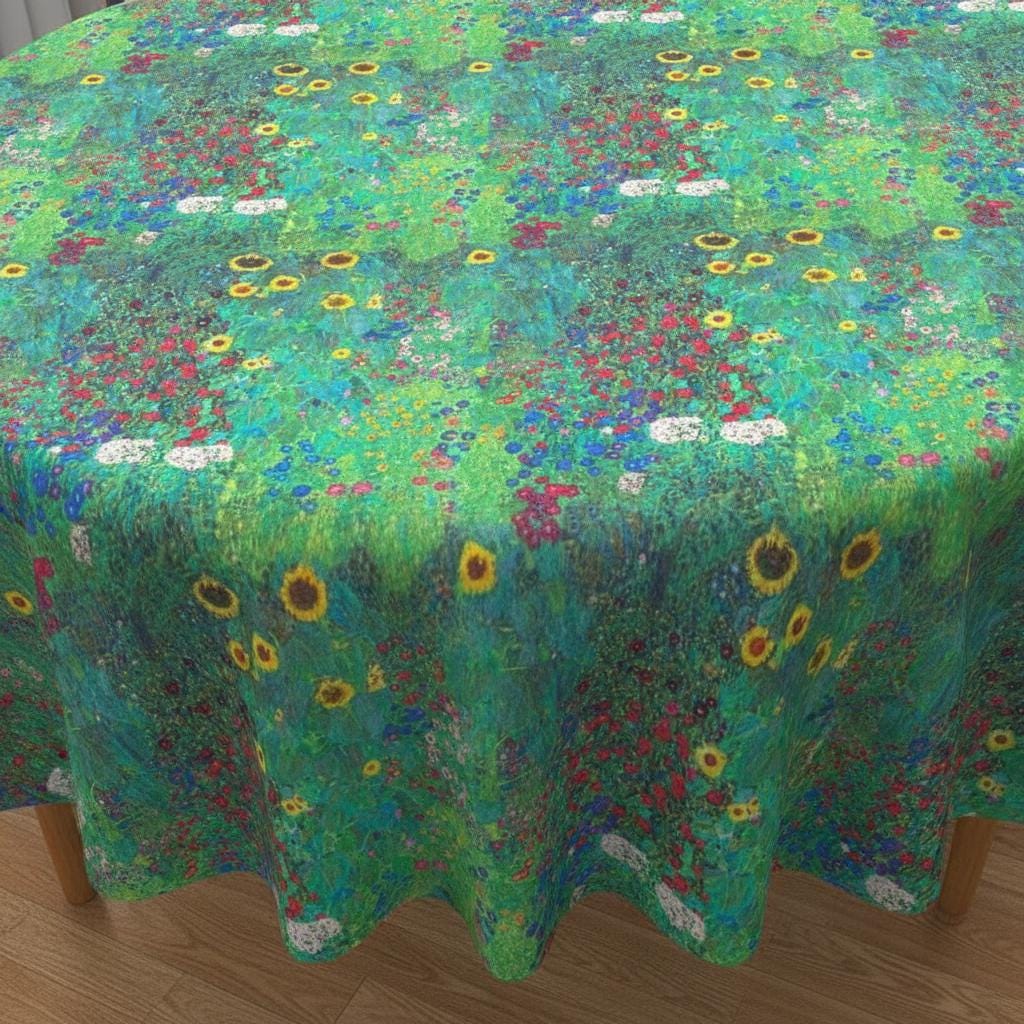 Klimt's Farm Cotton Tablecloth, Floral Garden Print, Handmade in UK