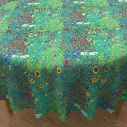 Klimt's Farm Cotton Tablecloth, Floral Garden Print, Handmade in UK