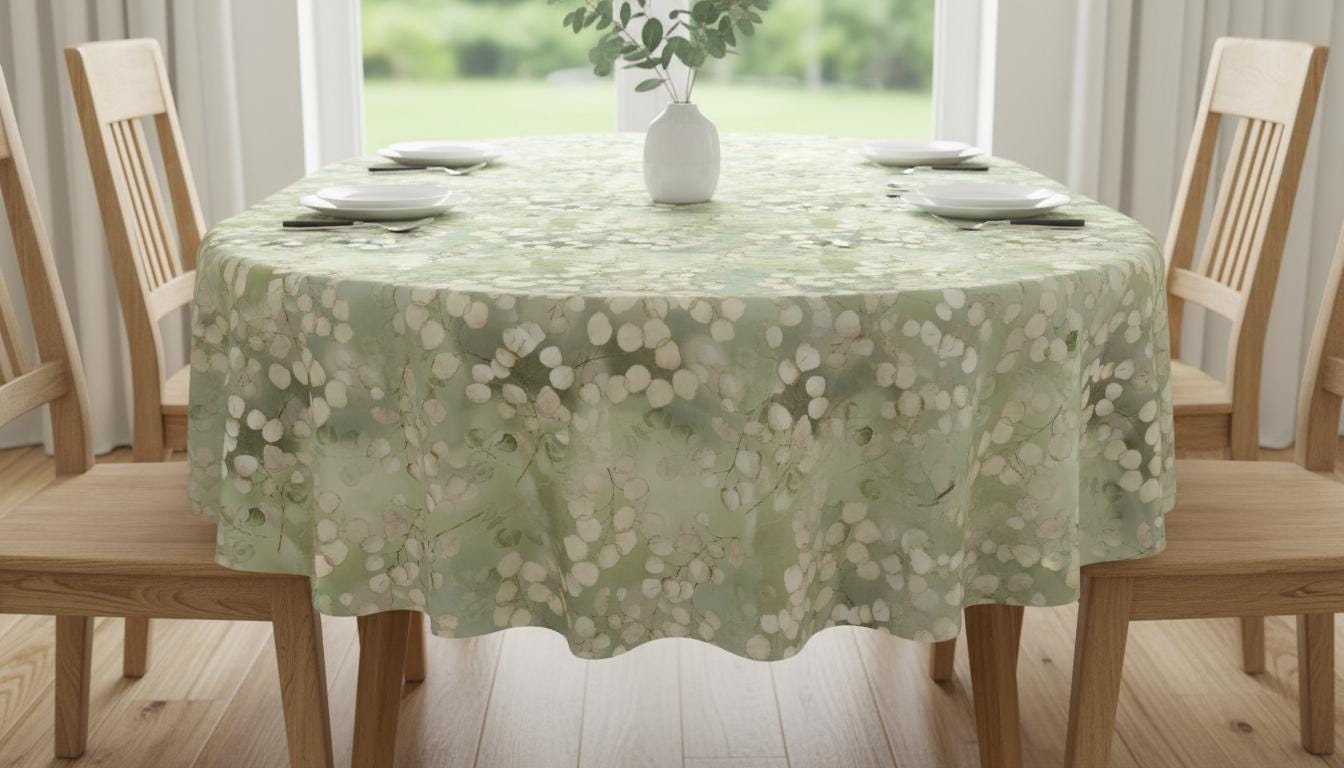 Honesty Leaf Tablecloth , Lunaria Honesty Green Leaves Table Cloth , Round Oval Rectangle