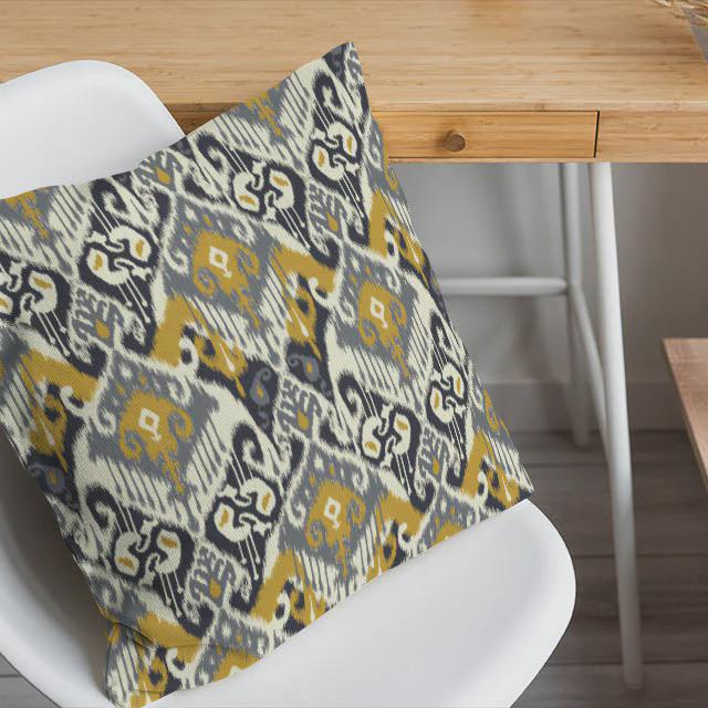 Ikat Geometric Ochre Cushion Cover