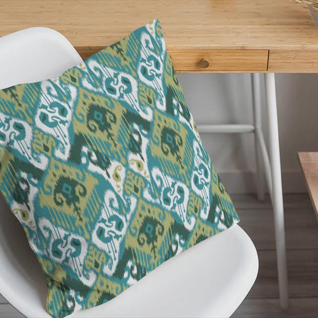 Ikat Geometric Teal Cushion Cover