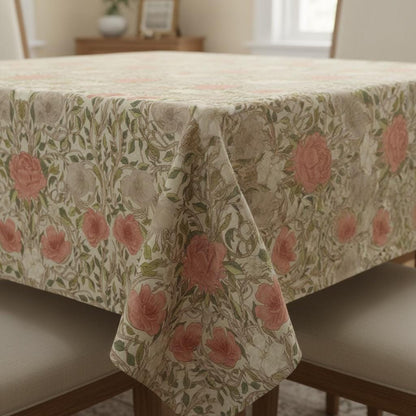William Morris Ophelia Floral Tablecloth: Chintz Red, Handmade UK