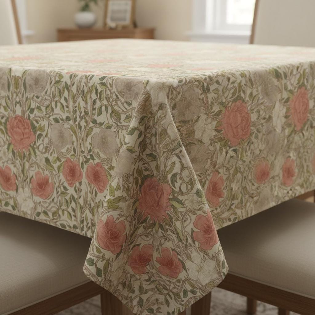William Morris Ophelia Floral Tablecloth: Chintz Red, Handmade UK
