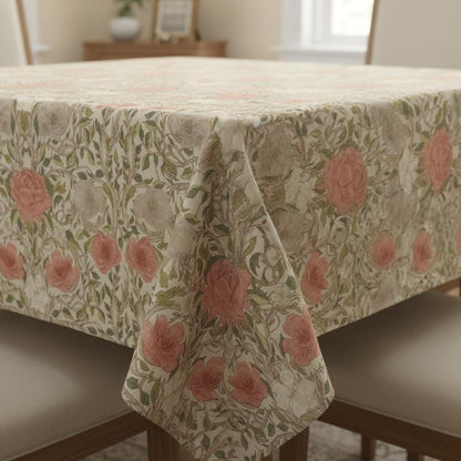 William Morris Ophelia Floral Tablecloth: Chintz Red, Handmade UK