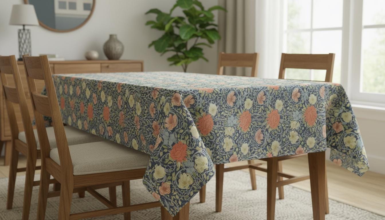 William Morris Ophelia Blue Tablecloth , Square Rectangle Oval Round , Handmade UK