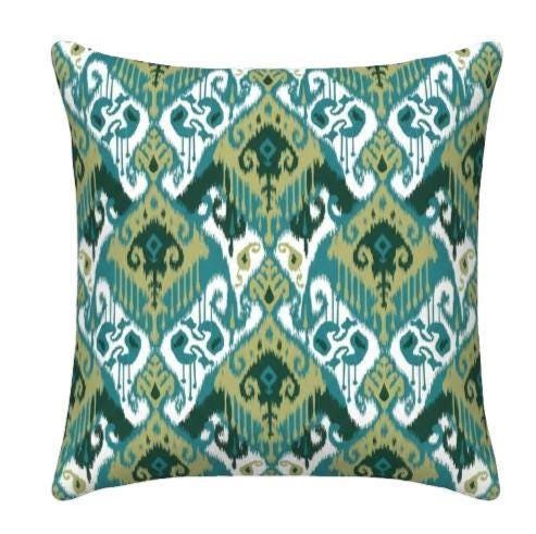 Ikat Geometric Teal Cushion Cover