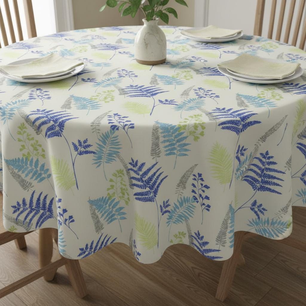 Leaf Leaves Manila Lagoon Blue Tablecloth , Cotton Round Oval Rectangle Table Cloth