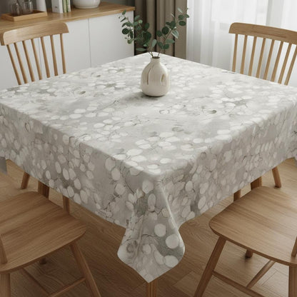 Honesty Leaves Grey Tablecloth , Scandi Botanical Leaf Print Table Cloth , Round Oval Rectangle
