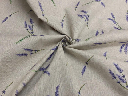 Lavender Sprigs Natural Tablecloth , Linen Look Table Cloth , Round Oval Rectange , Handmade UK