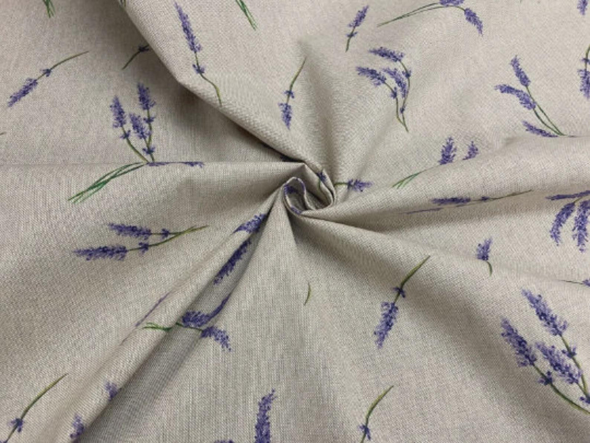 Lavender Sprigs Natural Tablecloth , Linen Look Table Cloth , Round Oval Rectange , Handmade UK