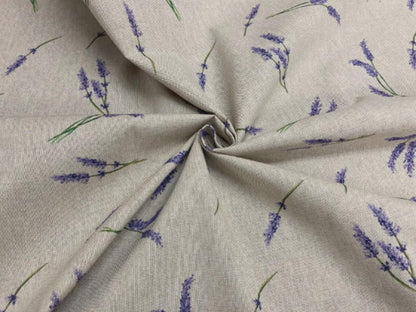 Lavender Sprigs Natural Tablecloth , Linen Look Table Cloth , Round Oval Rectange , Handmade UK