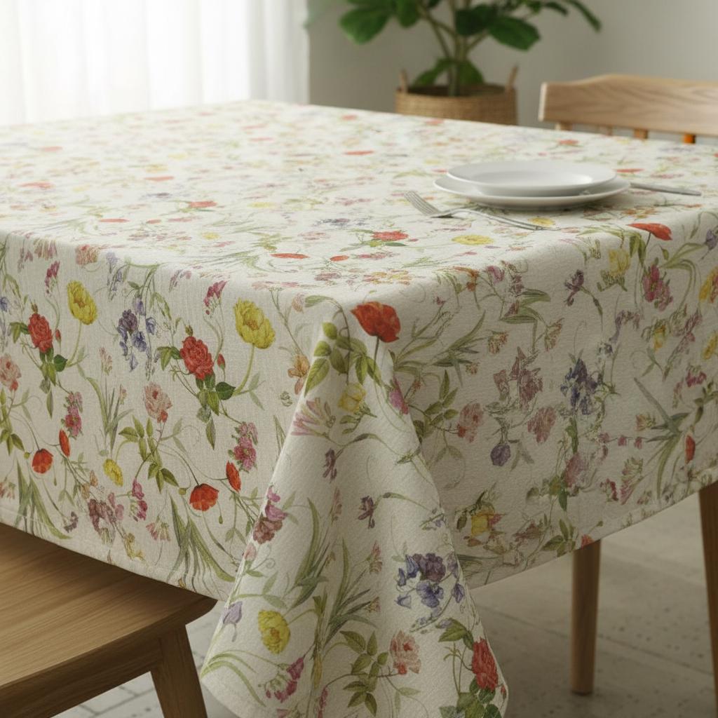 Round Soft Pastel Floral Tablecloth , Floral Flowers Blossom Table Cloth , Round Oval Rectangle . Handmade UK