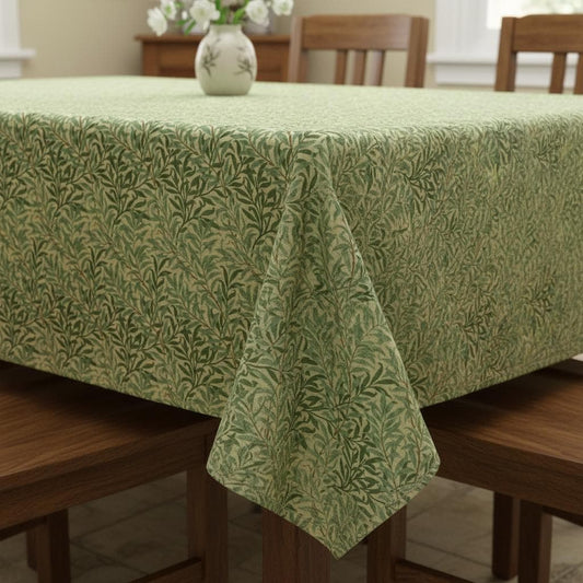 William Morris Coated Tablecloth Willow Bough Sage, Water Resistant Outdoor, Round Oval Rectangle