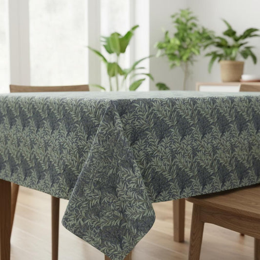 William Morris Willow Bough Charcoal Coated Tablecloth , Water Resistant Tablecloths , Outdoor Tablecloth , Round Oval Rectangle Tablecloth