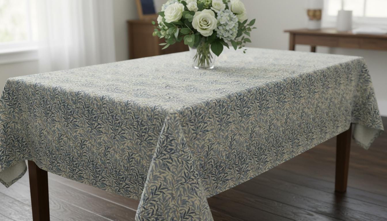 William Morris Willow Bough Charcoal Coated Tablecloth , Water Resistant Tablecloths , Outdoor Tablecloth , Round Oval Rectangle Tablecloth
