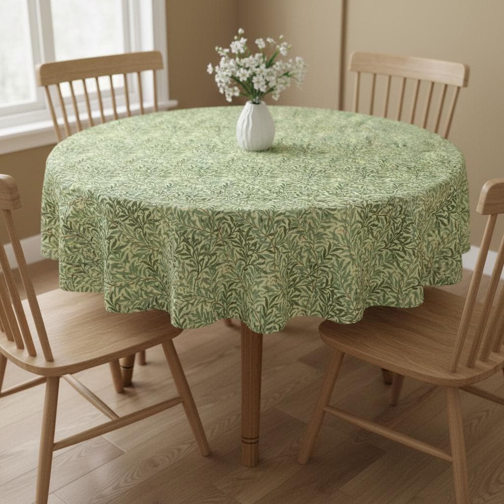 William Morris Willow Bough Natural Coated Tablecloth , Water Resistant Tablecloths , Outdoor Tablecloth , Round Oval Rectangle Tablecloth