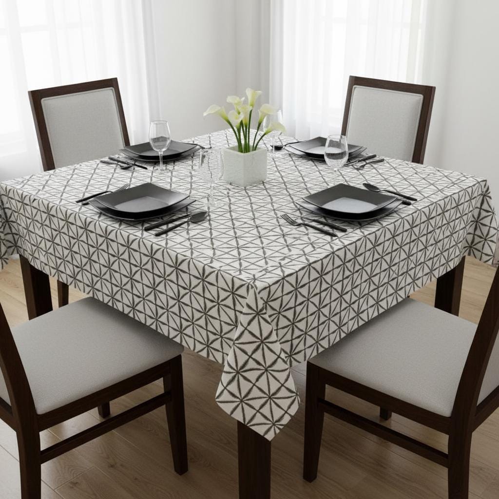Abstract Geometric Nussa Charcoal Tablecloth , Round Oval Rectange Table cloth