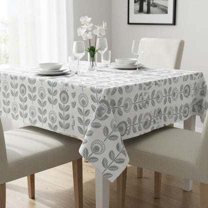 Scandi Dandelion Floral Cotton Tablecloth , Round Oval Rectangle Table Cloth , Handmade UK