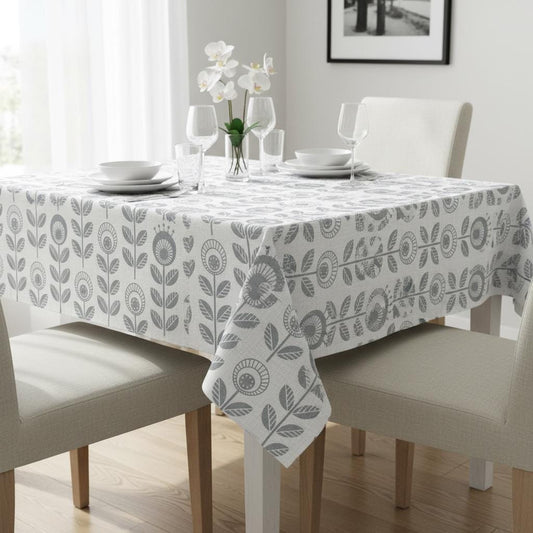 Scandi Dandelion Floral Cotton Tablecloth , Round Oval Rectangle Table Cloth , Handmade UK