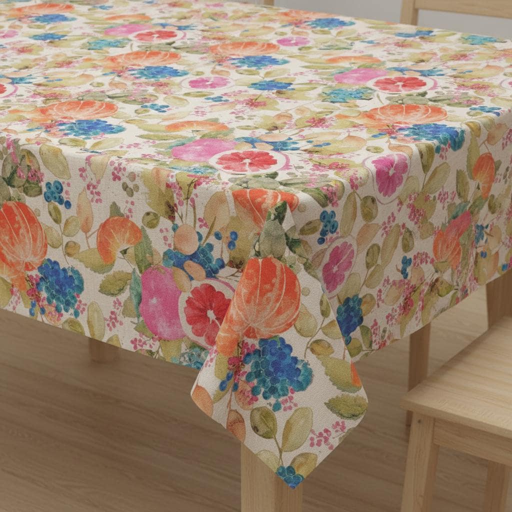 Fruits Print Natural Tablecloth , Round Oval Rectange Table cloth , Handmade in UK