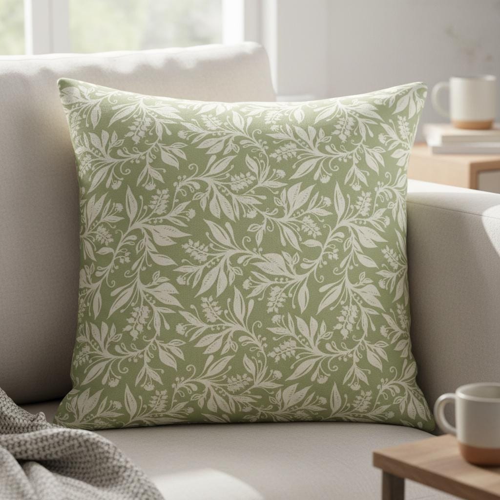 Berry Clusters Leaves Floral Sage Green Cushion Cover , Throw Pillow , Scatter Cushions , Cushion Cover UK
