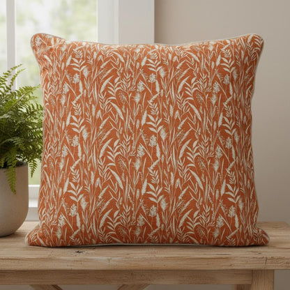 Wild Grasses Clementine Orange Throw Pillow Cover, Handmade Cotton