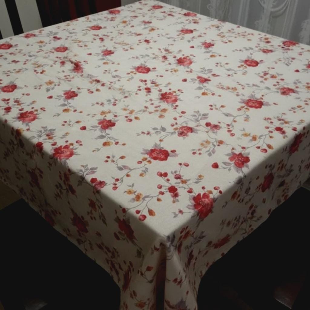 Floral Tablecloth , Cotton Linen Look Oval Round Rectangle Table Cloth , Vintage Style , Handmade Uk