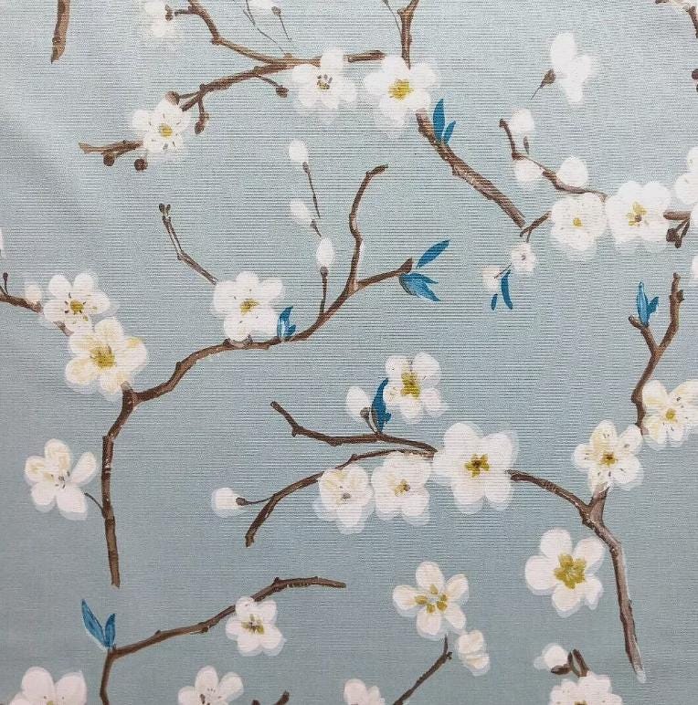 Japanese Cherry Blossom Floral Cushion Cover , Marine Blue Floral Throw Pillow