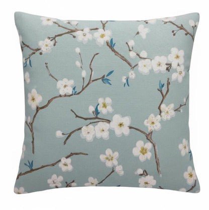 Japanese Cherry Blossom Floral Cushion Cover , Marine Blue Floral Throw Pillow
