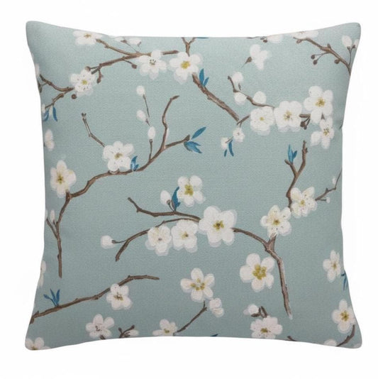Japanese Cherry Blossom Floral Cushion Cover , Marine Blue Floral Throw Pillow