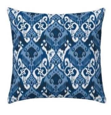 Ikat Geometric Blue Cushion Cover