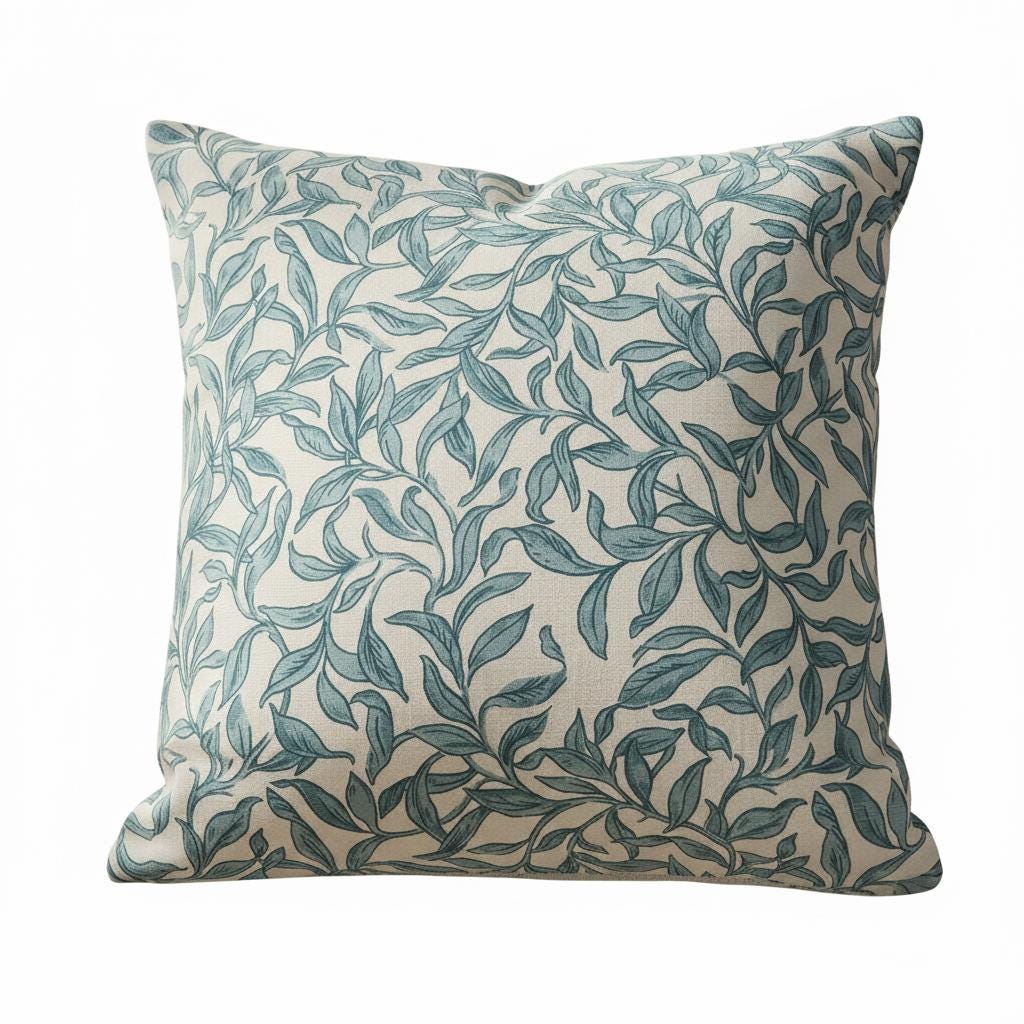 Leaf Elegance Entwistle Teal Cushion Cover , Leaves Throw Pillow , Handmade UK