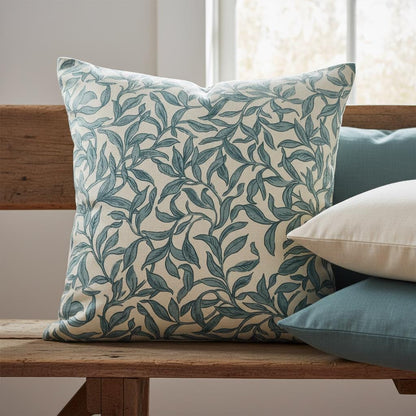 Leaf Elegance Entwistle Teal Cushion Cover , Leaves Throw Pillow , Handmade UK