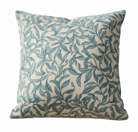 Leaf Elegance Entwistle Teal Cushion Cover , Leaves Throw Pillow , Handmade UK