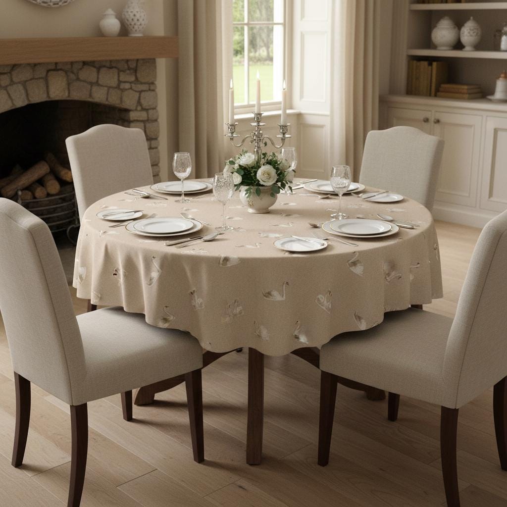 Swans Birds Tablecloth , Wildlife Linen Look Table Cloth , Round Oval Rectange