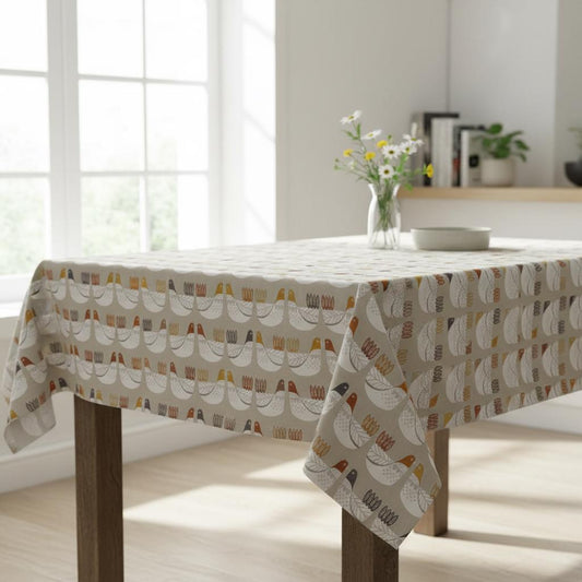 Tangerine Cluck Cluck Tablecloth , Hens Cotton Table Cloth , Round Oval Rectangle