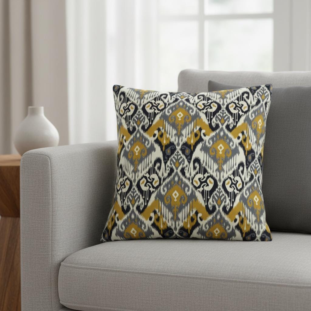 Ikat Geometric Ochre Cushion Cover