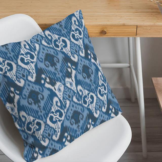 Ikat Geometric Blue Cushion Cover