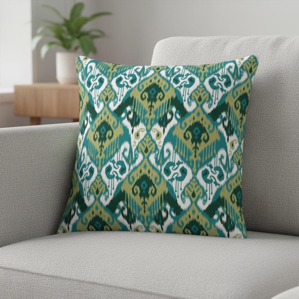 Ikat Geometric Teal Cushion Cover