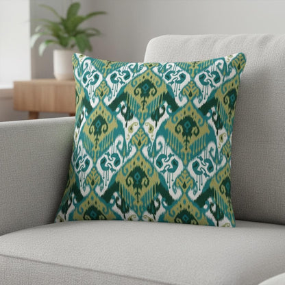 Ikat Geometric Teal Cushion Cover