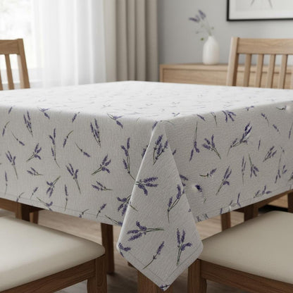 Lavender Sprigs Natural Tablecloth , Linen Look Table Cloth , Round Oval Rectange , Handmade UK