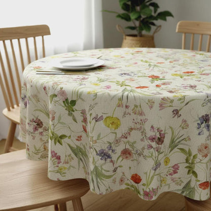 Round Soft Pastel Floral Tablecloth , Floral Flowers Blossom Table Cloth , Round Oval Rectangle . Handmade UK