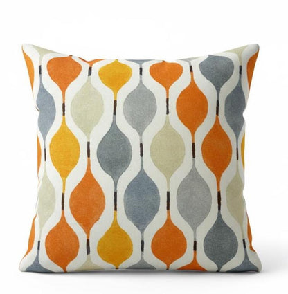 Geometric Orange Cushion Cover , Cotton Throw Pillow , Handmade UK