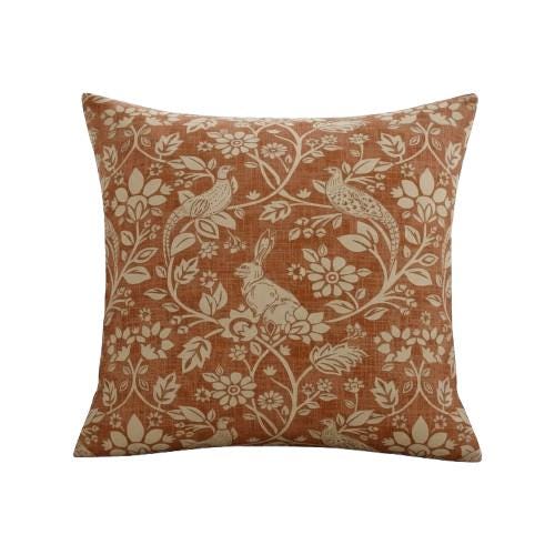 Heathland Copper Rustic Floral Wildlife Hares Game Cushion Cover