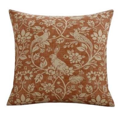 Heathland Copper Rustic Floral Wildlife Hares Game Cushion Cover