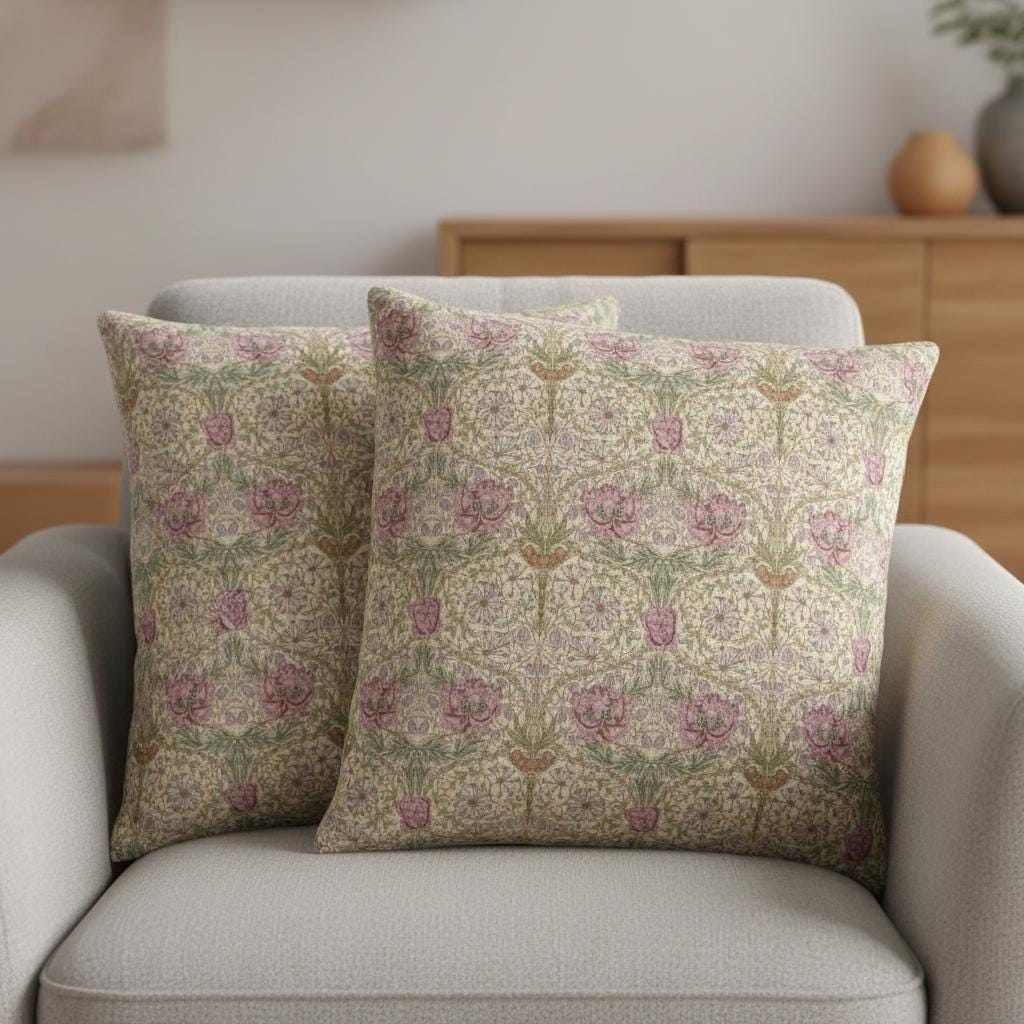 William Morris Honeysuckle Rose Cushion Cover, Floral Pillow