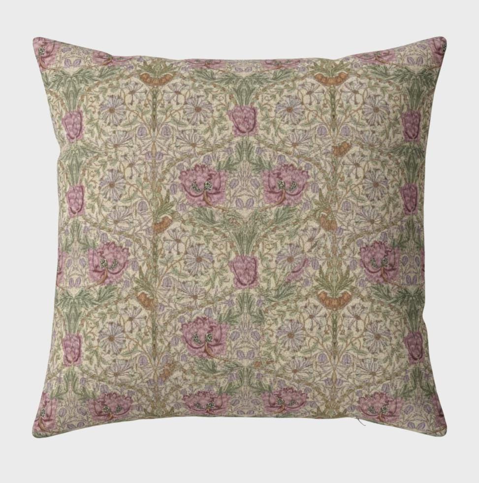 William Morris Honeysuckle Rose Cushion Cover, Floral Pillow