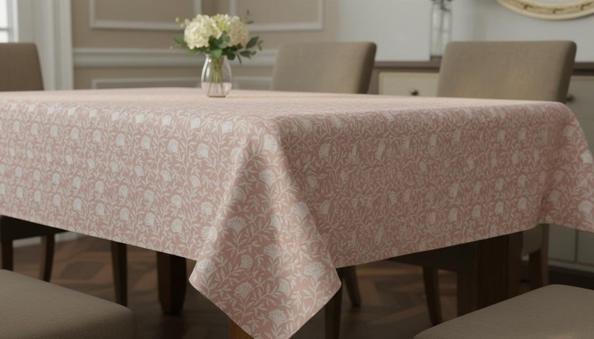 Scandi Floral Melby Blush Pink Tablecloth , Round Oval Square Rectangle , Handmade UK