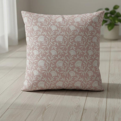 Soft Pink Floral Melby Blush Cushion Cover , Handmade Cotton Throw Pillow